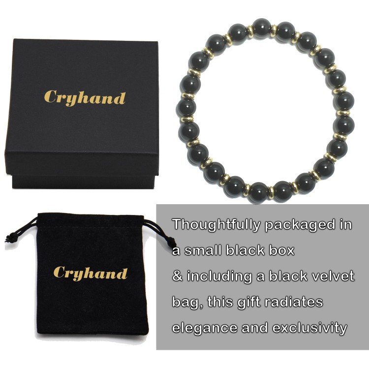 Cryhand Black Obsidian Protection Beaded Bracelet Best Gifts Box