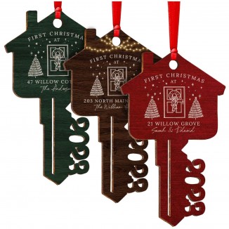 Custom First Christmas in Our New Home Address Key Wood Ornament