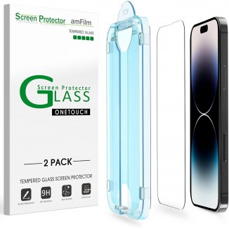 amFilm Screen Protector OneTouch Compatible with iPhone 14 Pro Max 6.7, Dynamic Island Compatible- with Easy Installation Kit