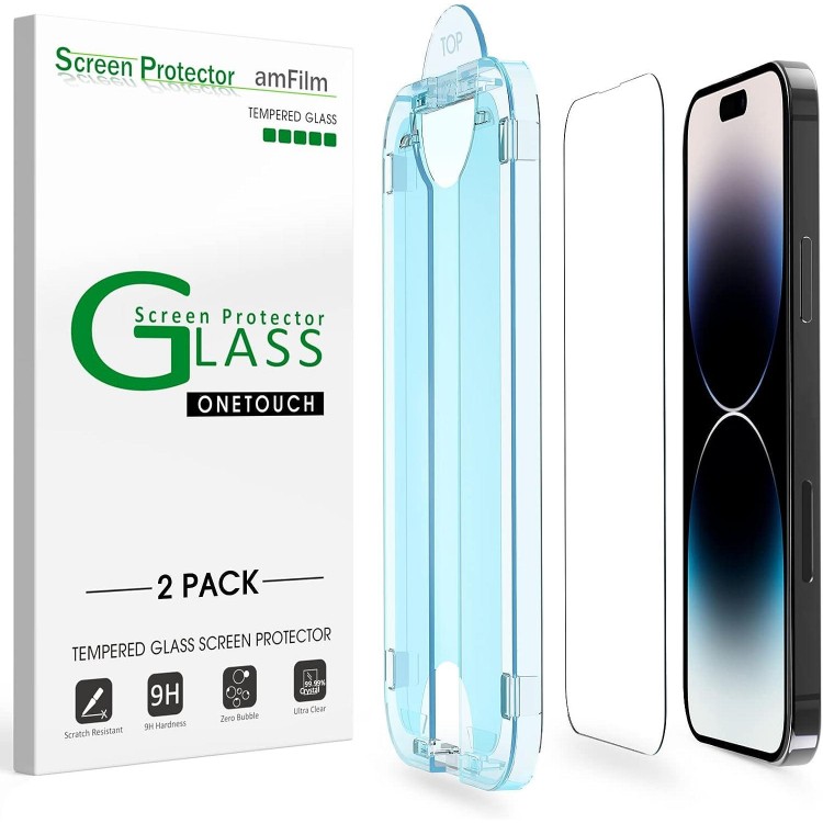 amFilm Screen Protector OneTouch Compatible with iPhone 14 Pro Max 6.7, Dynamic Island Compatible- with Easy Installation Kit