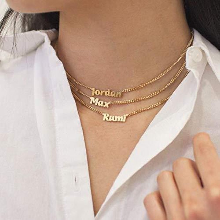 Name Necklace Personalized with Curb Chain, Dainty Custom Necklace