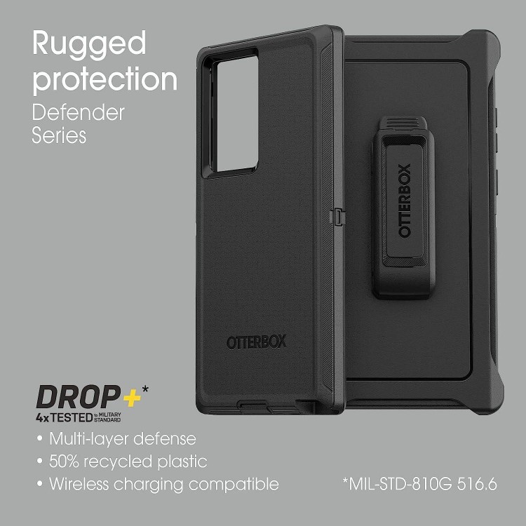 OtterBox Galaxy S22 Ultra Defender Series Case - BLACK, Rugged & Durable, with Port Protection, Includes Holster Clip Kickstand