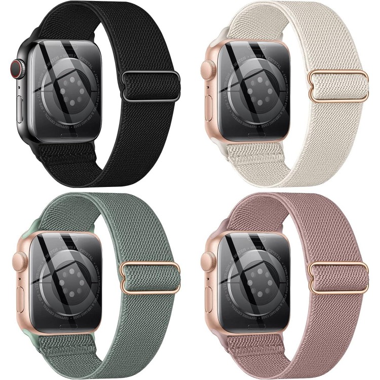 CTYBB 4 Pack Stretchy Nylon Solo Loop Bands Compatible with Apple Watch