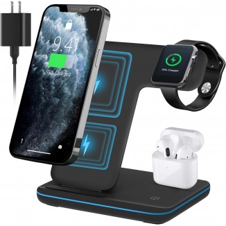 Wireless Charging Station, 3 in 1 Wireless Charger Stand Dock for Apple Watch 8 7 6 5 4 3 2 SE, Airpods 3 2 Pro