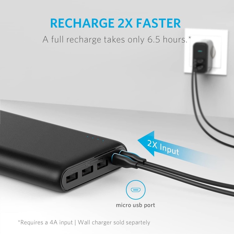 Anker Power Bank, 26,800 mAh External Battery with Dual Input Port and Double-Speed Recharging, 3 USB Ports