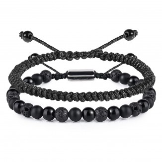 CARITATE Black Beaded Bracelet Rope Bracelets for Men Women