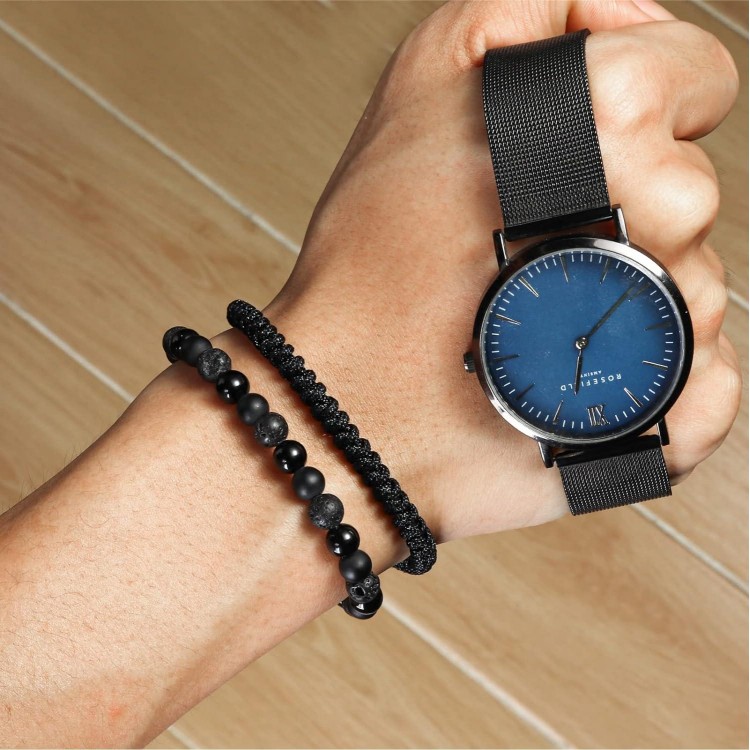 CARITATE Black Beaded Bracelet Rope Bracelets for Men Women