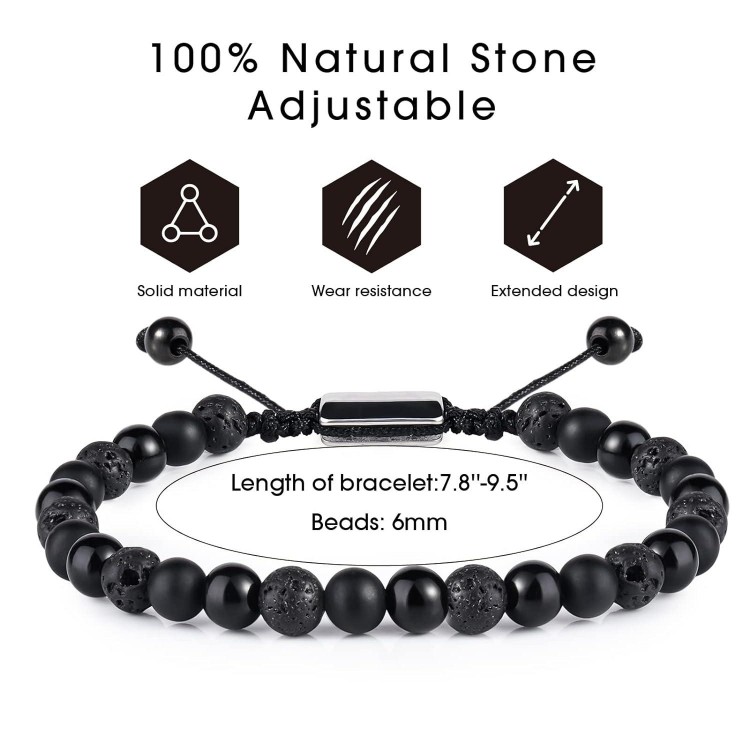 CARITATE Black Beaded Bracelet Rope Bracelets for Men Women