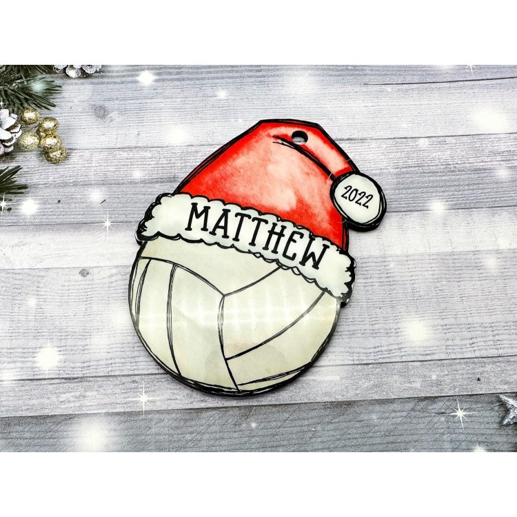 2023 Volleyball Ornament with Santa Hat Christmas Personalized Custom