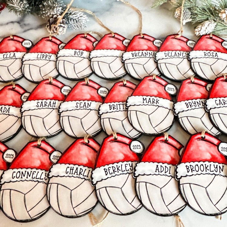 2023 Volleyball Ornament with Santa Hat Christmas Personalized Custom