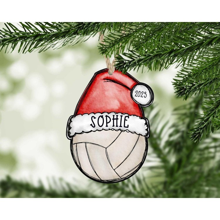 2023 Volleyball Ornament with Santa Hat Christmas Personalized Custom