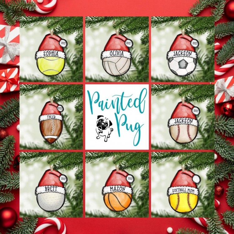 2023 Volleyball Ornament with Santa Hat Christmas Personalized Custom