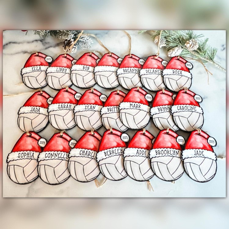 2023 Volleyball Ornament with Santa Hat Christmas Personalized Custom