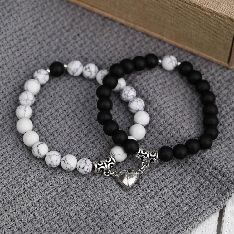 Crystal Vibe Couples Bracelets - Black and White Beads Bracelet