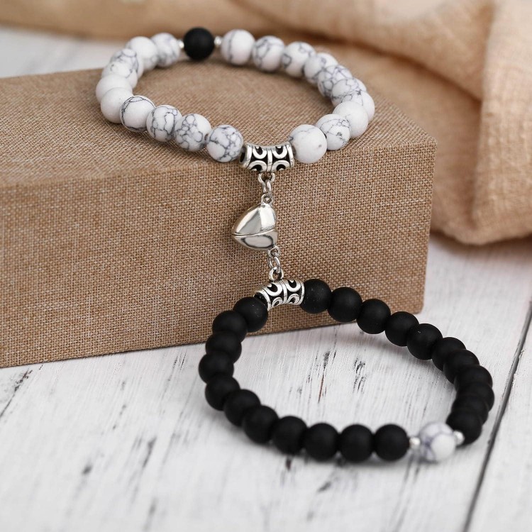 Crystal Vibe Couples Bracelets - Black and White Beads Bracelet