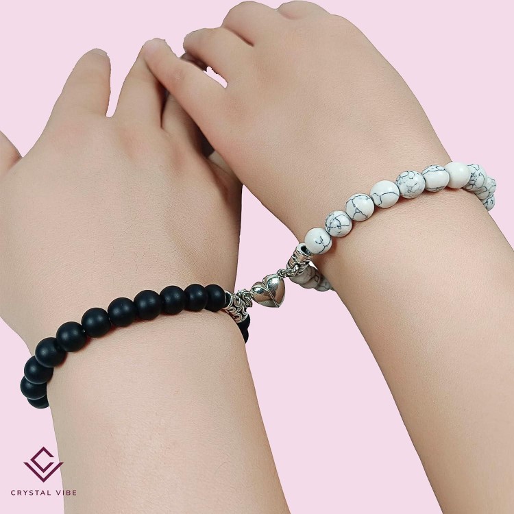 Crystal Vibe Couples Bracelets - Black and White Beads Bracelet