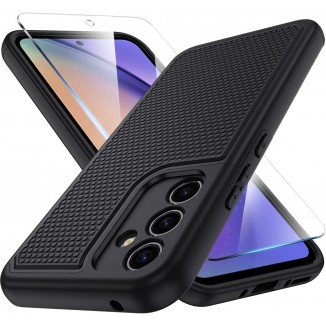 Galaxy A54 5G Case by Huness - Camera Protection, Non-Slip Textured Back, Tempered Glass Screen Protector