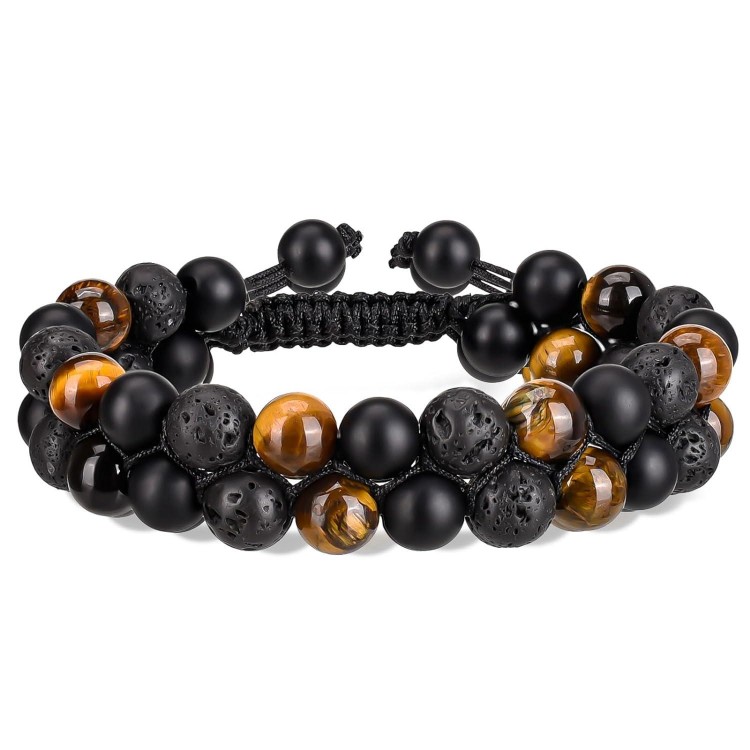 Clheatky Bracelet Lava Rock Tigers Eye Black Onyx Bead Bracelets