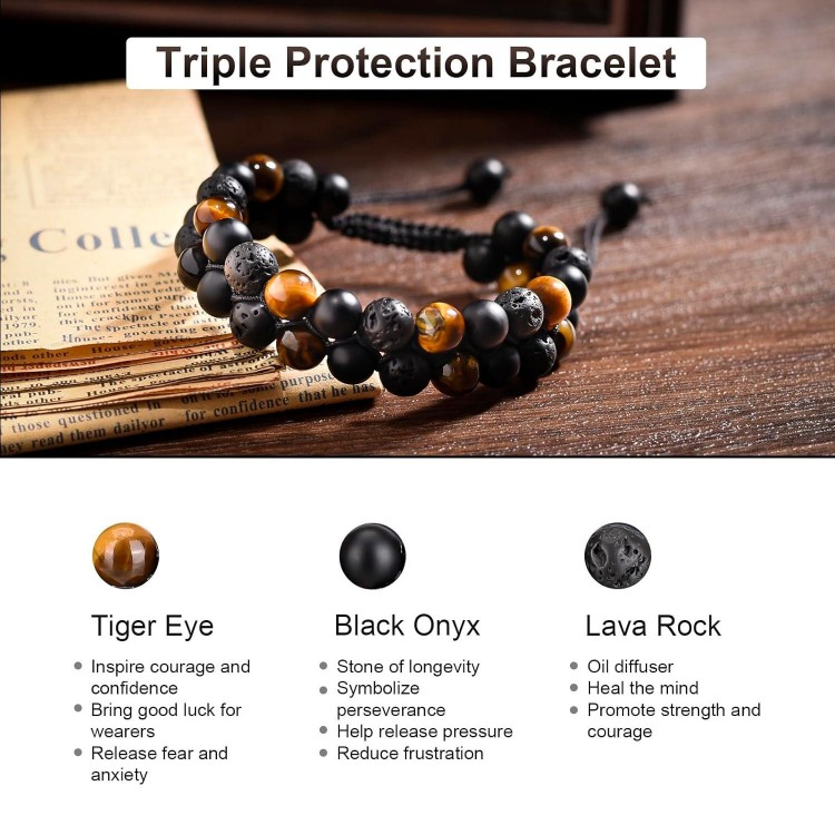 Clheatky Bracelet Lava Rock Tigers Eye Black Onyx Bead Bracelets