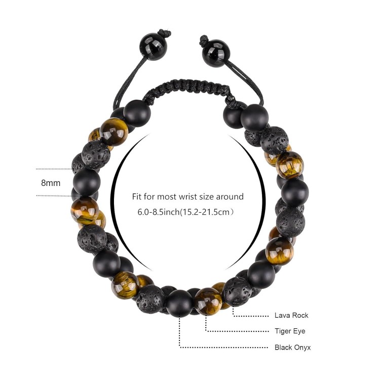 Clheatky Bracelet Lava Rock Tigers Eye Black Onyx Bead Bracelets