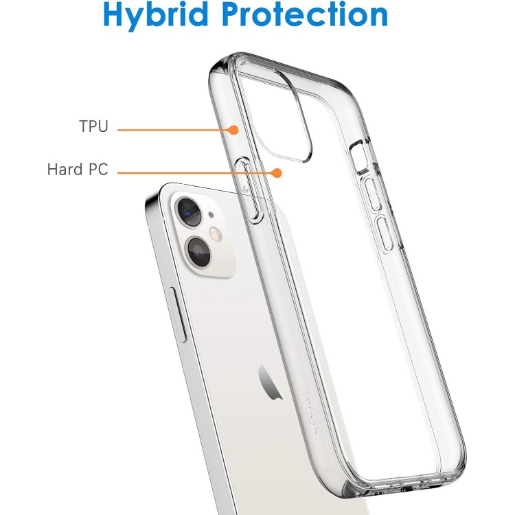 JETech Case for iPhone 12/12 Pro 6.1-Inch, Non-Yellowing Shockproof Phone Bumper Cover, Anti-Scratch Clear