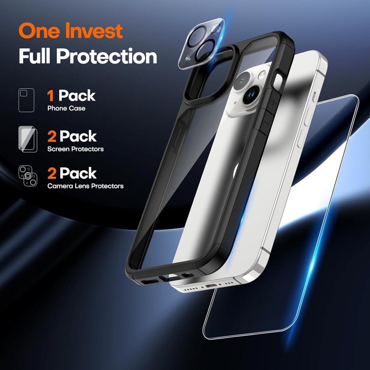 TAURI 5 in 1 Designed for iPhone 15 Case, with 2X Screen Protectors 2X Camera Lens Protectors, shockproof Slim Case for iPhone 15