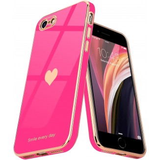 Phone Case for iPhone SE 2022, SE 2020 , iPhone 7 Case, iPhone 8 for Women Girl Cute Love-Heart Luxury Bling Soft Back Cover Camera Protection Silicone Shockproof