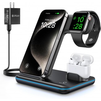 WAITIEE Wireless Charger 3 in 1, 15W Fast Charging Station