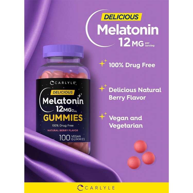 Carlyle Melatonin Gummies 12mg | 100 Count | Natural Berry Flavor