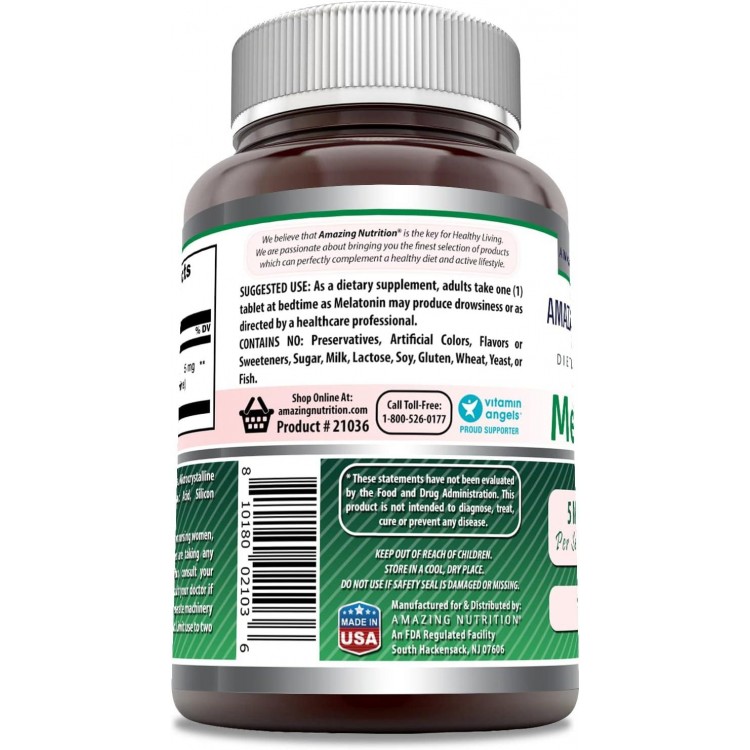 Melatonin 5 Mg 180 Tablets Supplement | Non-GMO | Gluten Free