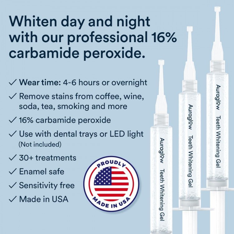 Auraglow 16% Overnight Teeth Whitening Gel Syringe Refills