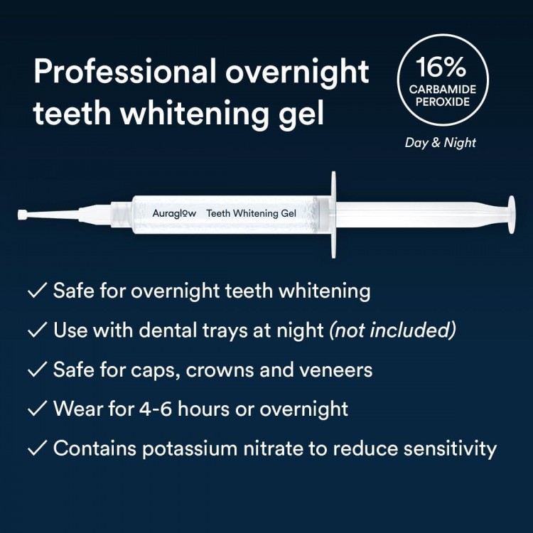 Auraglow 16% Overnight Teeth Whitening Gel Syringe Refills