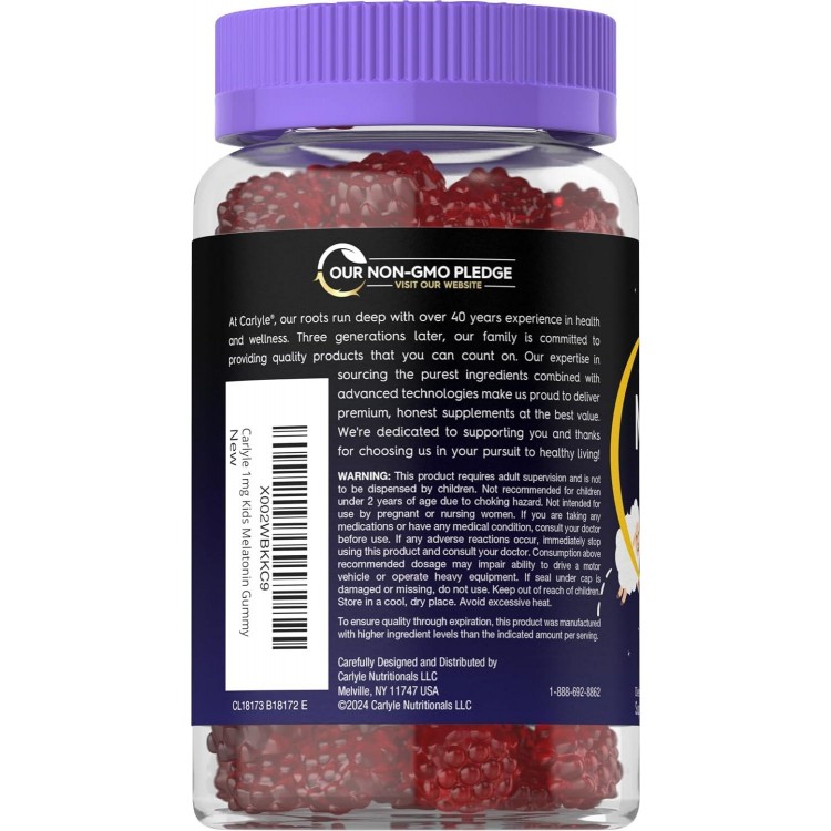 Carlyle Kids Melatonin Gummies | 1 mg 70 Count | Fruit Flavor Gummy