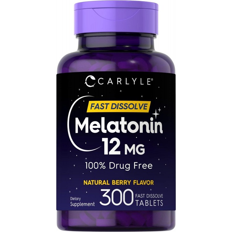 Carlyle Melatonin 12 mg Fast Dissolve 300 Tablets | Drug Free | Natura