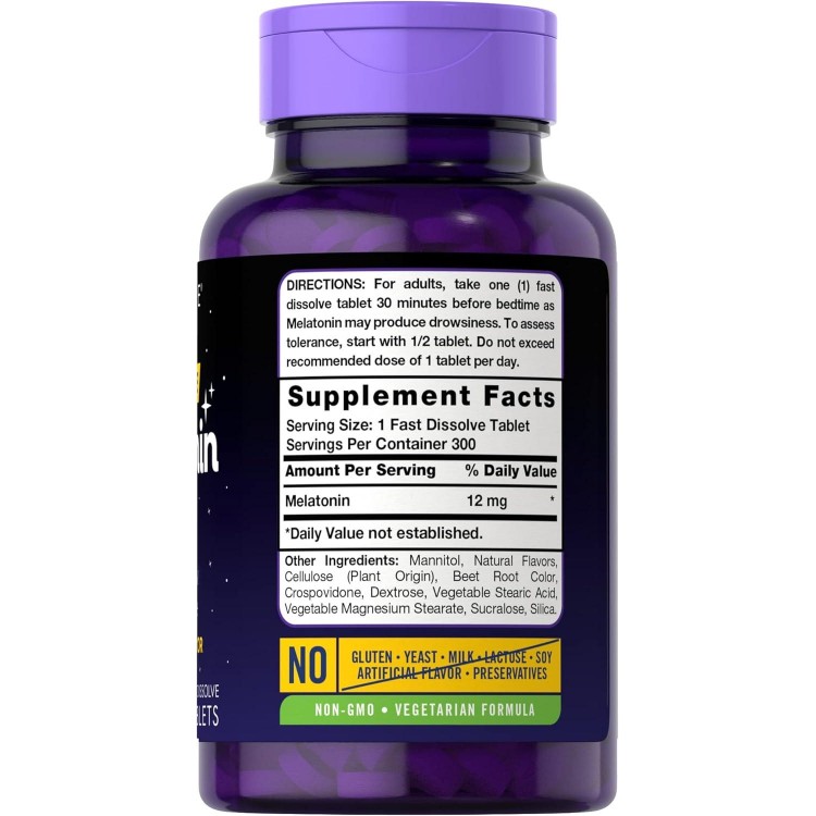 Carlyle Melatonin 12 mg Fast Dissolve 300 Tablets | Drug Free | Natura