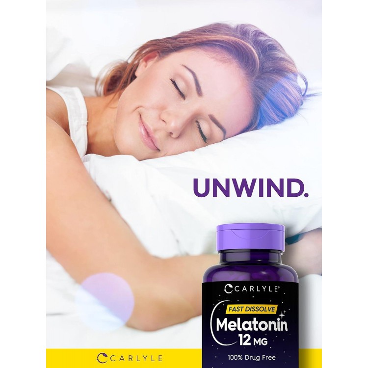 Carlyle Melatonin 12 mg Fast Dissolve 300 Tablets | Drug Free | Natura