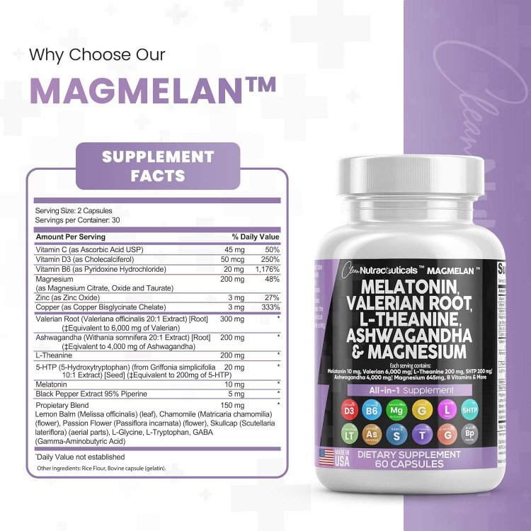 Melatonin 10mg- Sleep Support for Women and Men with Magnesium Complex