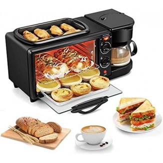 3 in 1 Breakfast Maker Station Hub 1050W 9L With(1050W 4 Cup Espresso Coffee Maker, Multi Function 9L Toaster Oven)