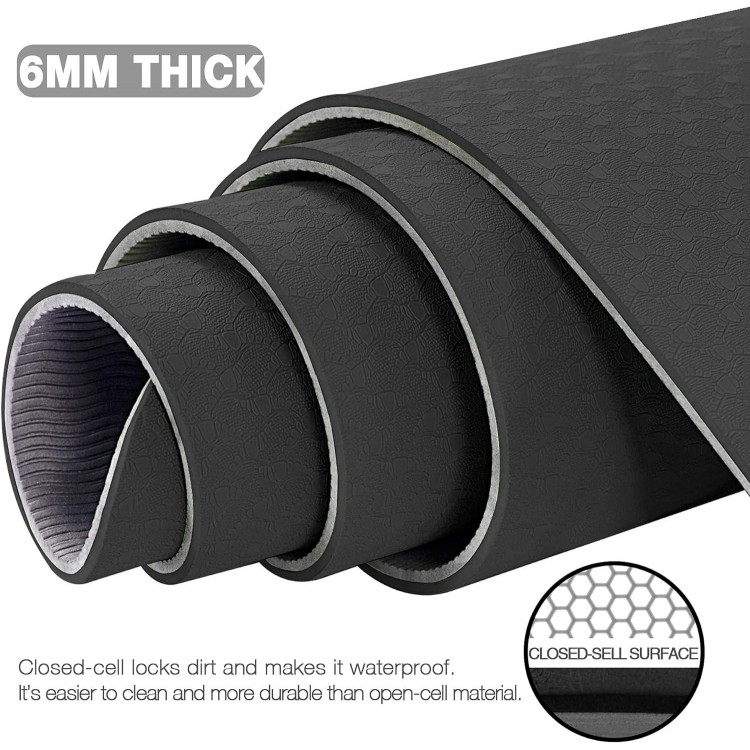 Large Yoga Mat for Men and Women - 6'x4'x6mm, Extra Wide TPE Fitness Mat for Home Gym Workout, Non-Slip, Perfect