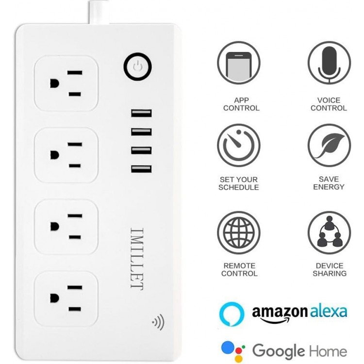 Alexa Smart Plug, IMILLET Smart Power Strip WiFi Surge Protector Compatible with Alexa IFTTT Google Assistant