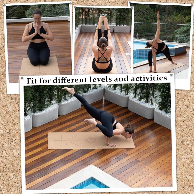 2B Balanced - Premium Cork Yoga Mat - Designed by Professionals Yogis - Stays Flat Due to more Weight - Natural Cork & Rubber - Includes Poster