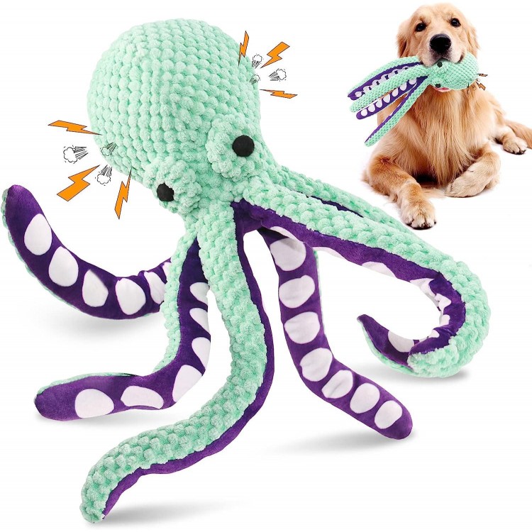 Fuufome Plush Squeaky Dog Toys - Durable Octopus Stuffed Toy for Indoor Play With Small, Medium and Large Dogs