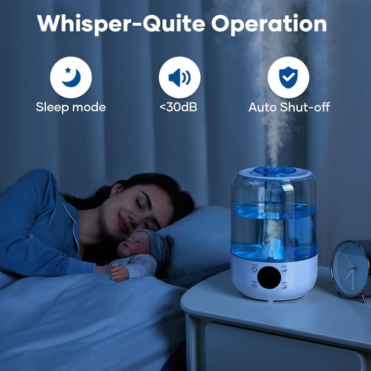 HiLIFE Humidifiers for Bedroom, 3L Ultrasonic Cool Mist Humidifiers