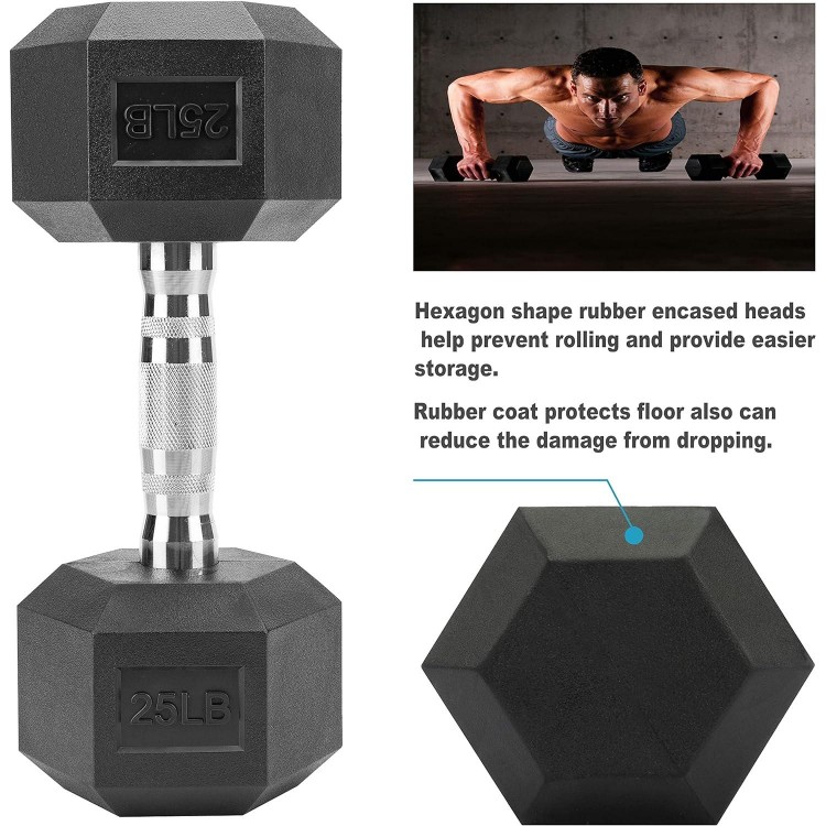 Hex Dumbbells,Free Weight Rubber Coated Cast Iron Hex Black Dumbbell
