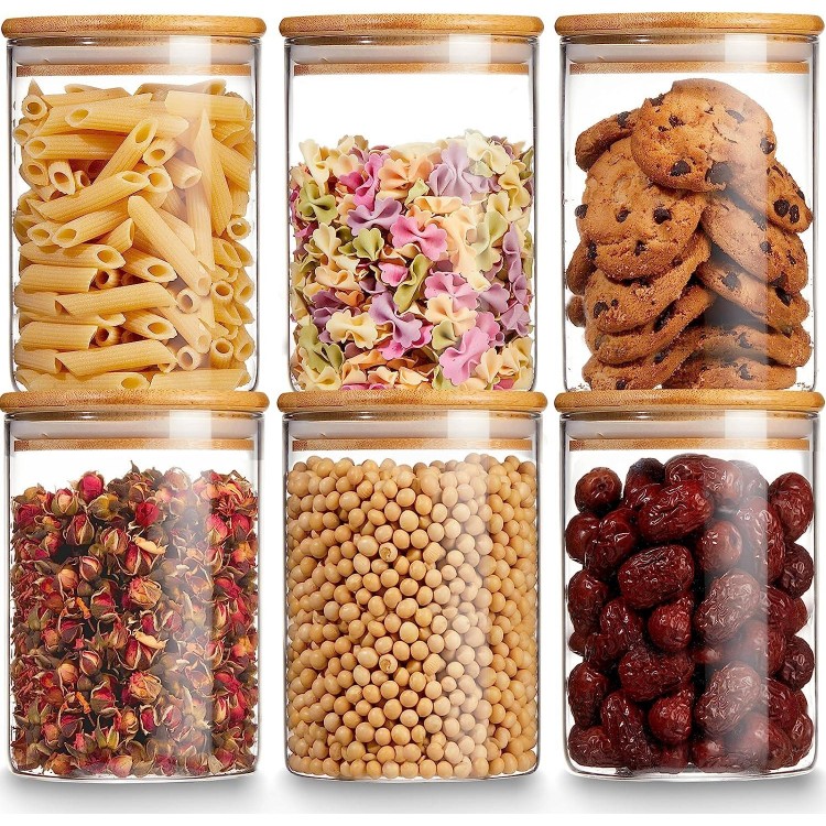 Gencywe Glass Storage Jars with Bamboo Lid, Airtight Food Storage Jar