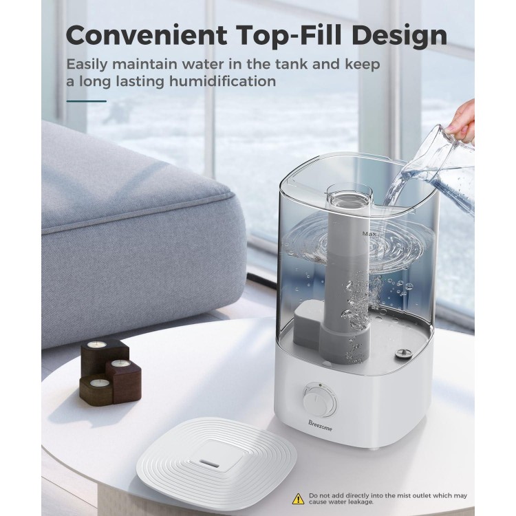 BREEZOME 4L Humidifiers for Bedroom, for Large Room Last up to 50 Hours