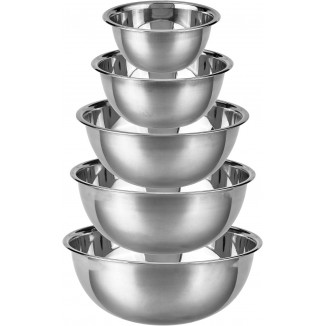 Pinnacle Plate Stainless Steel Mixing Bowls - 5 Pack Nesting Baking Supplies for Cooking, Serving, Food Prep