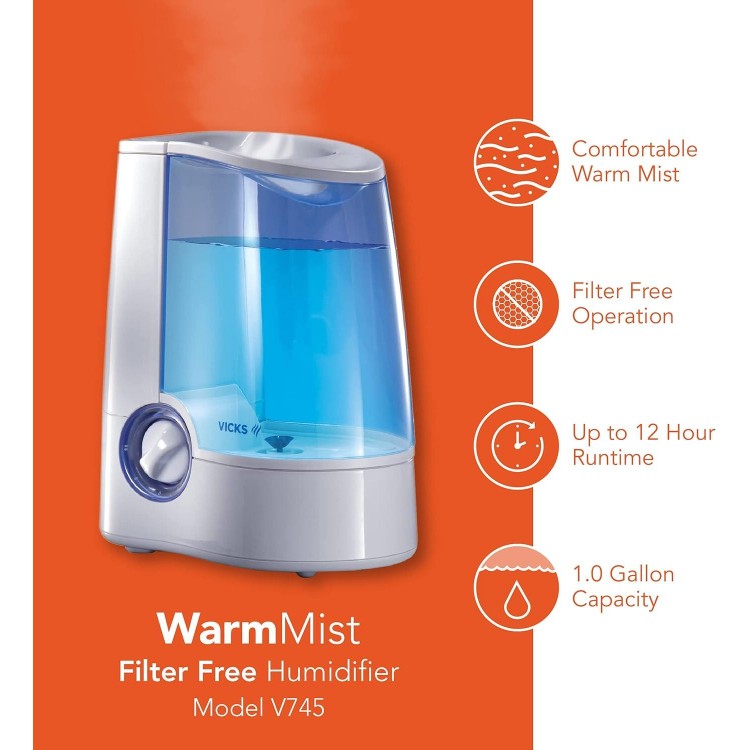 Vicks 1 Gal Warm Mist Humidifier for Bedrooms
