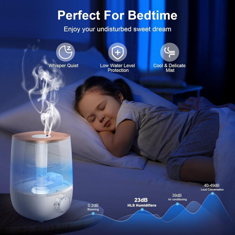 HLS Cool Mist Humidifiers for Bedroom, 3.5L Ultrasonic Air Humidifier