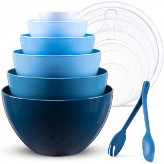 LUXEAR Mixing Bowls with Lids Set, 14 Pieces Plastic Nesting Bowls Includes 6 Prep Bowls, 6 Lids